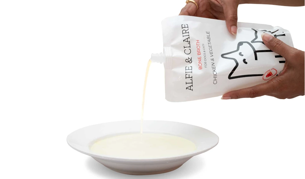 alfie and claire product highlight broth pouring